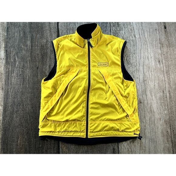 VTG Polo Sport Polartec Men's Large Yellow Blue Reversible Vest Coat - Picture 2 of 12